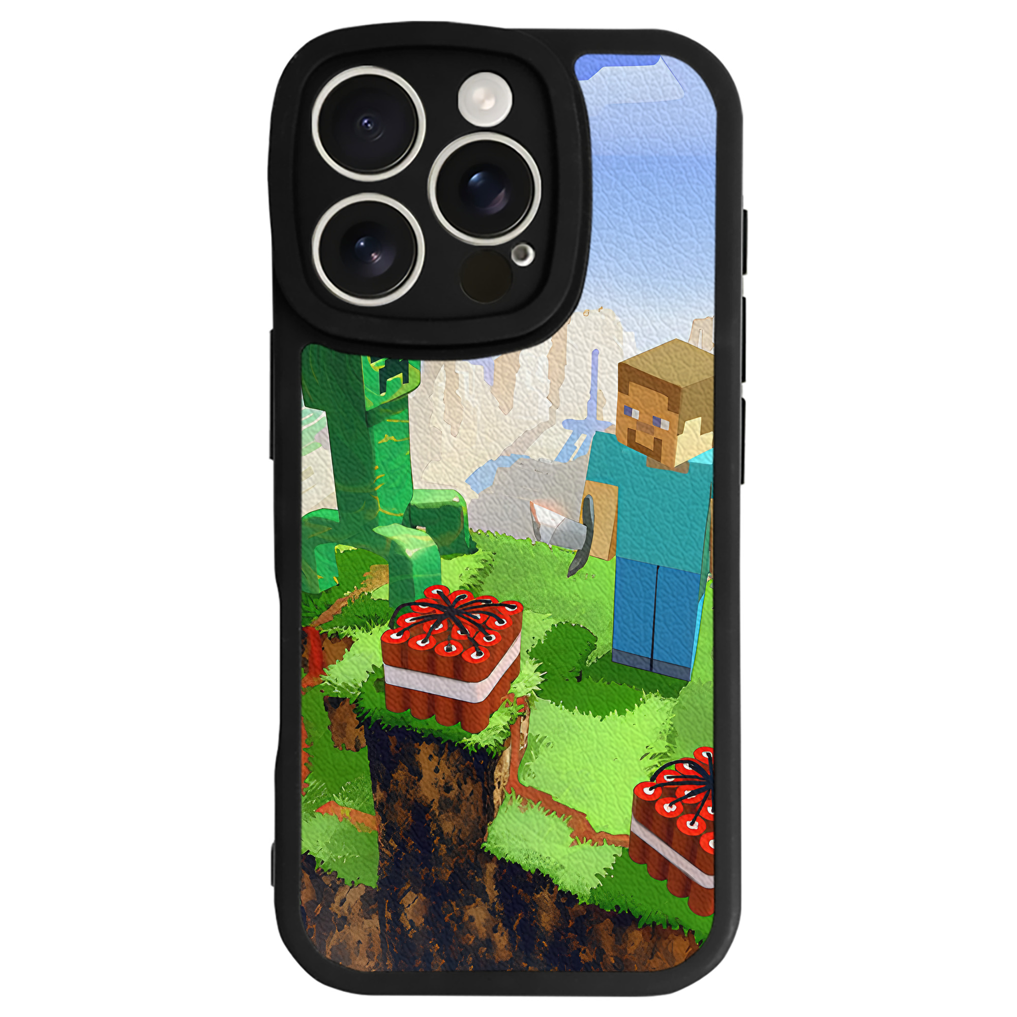 （画像用） マインクラフト ブロックの世界 Minecraft MC Block world 【iPhone 16シリーズ対応】シリコンスマホケース（レザー調） 材質：シリコン